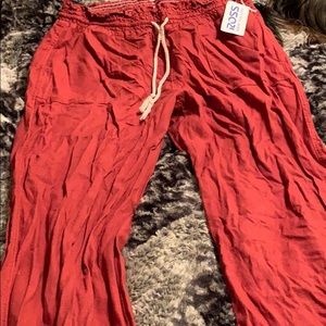 Red burnt orange color linen pants